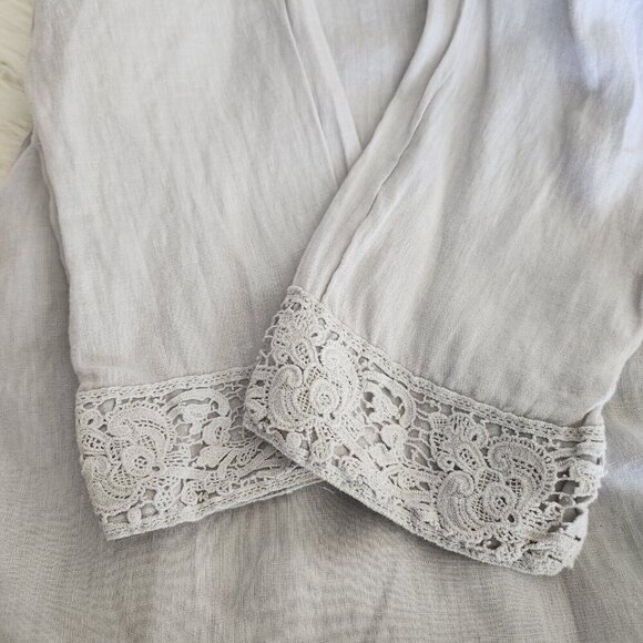 Match Point Top Womens S Linen‎ Tunic  Laggenlook Minimalist Lace Trim Boxy Gray - Picture 12 of 14